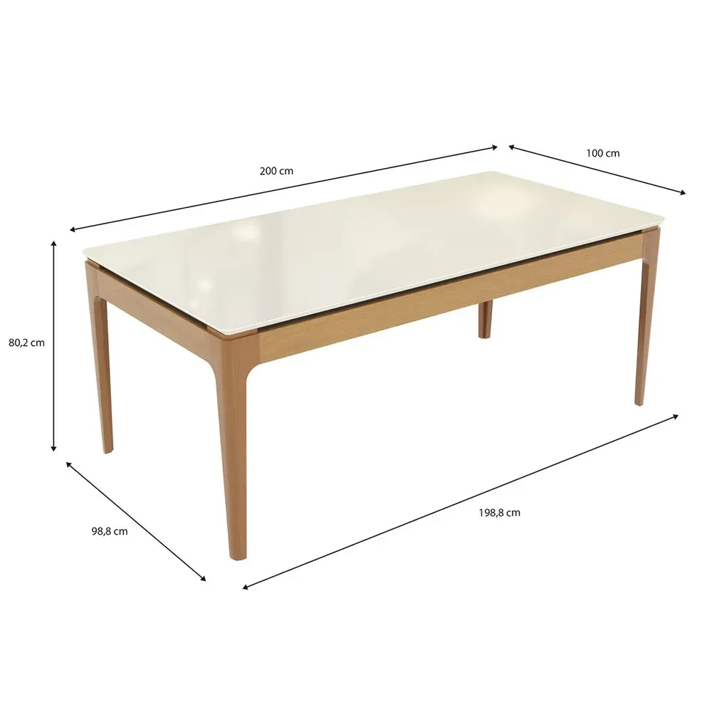 Mesa de Jantar 8 Cadeiras Loane com Vidro Madeira Maciça Off White/Fendi - Kappesberg - 3
