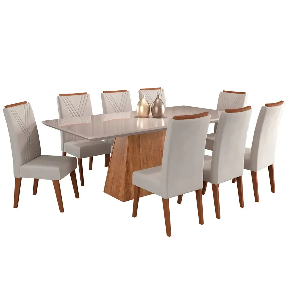 Mesa de Jantar 8 Cadeiras Barth com Vidro Mel/Marfim/Off White - Viero Móveis - 2
