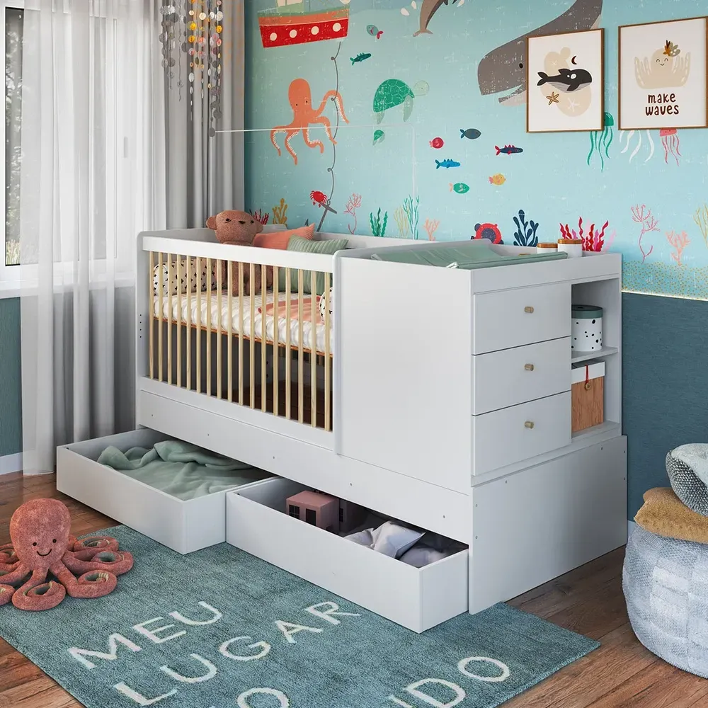 Berço Cama Bebê Multifuncional 3 Gavetas Branco - Completa Móveis - 1