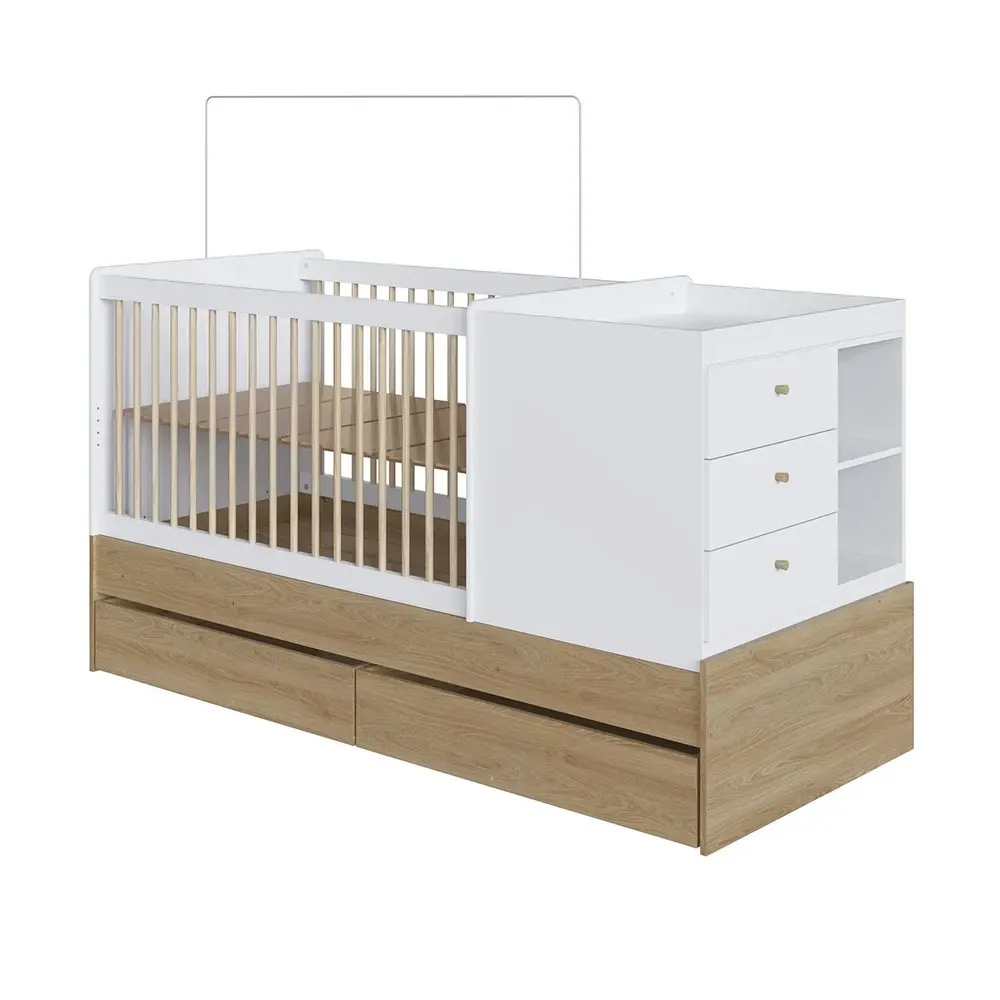 Berço Cama Bebê Multifuncional 3 Gavetas Aveiro Oak/Branco - Completa Móveis - 2