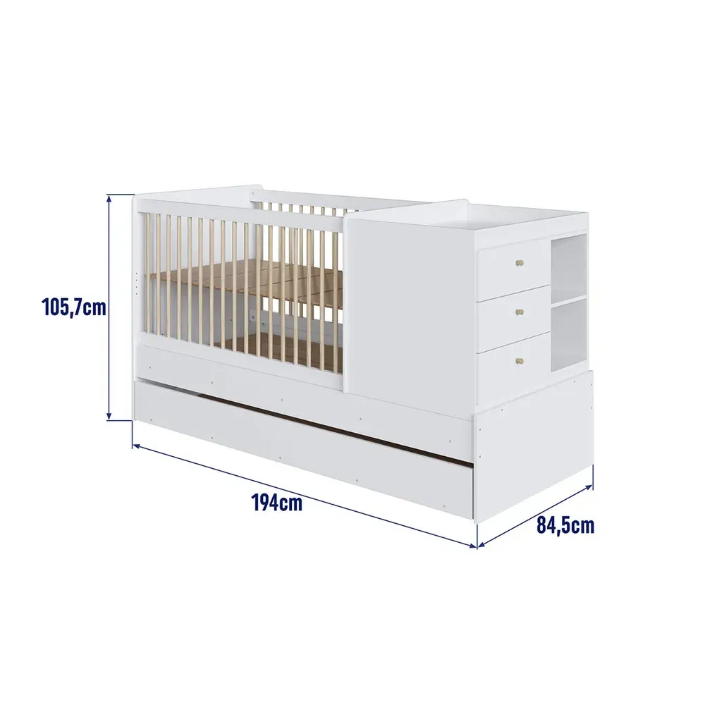 Berço Bebê Multifuncional 3 Gavetas com Cama Auxiliar Branco - Completa Móveis - 3