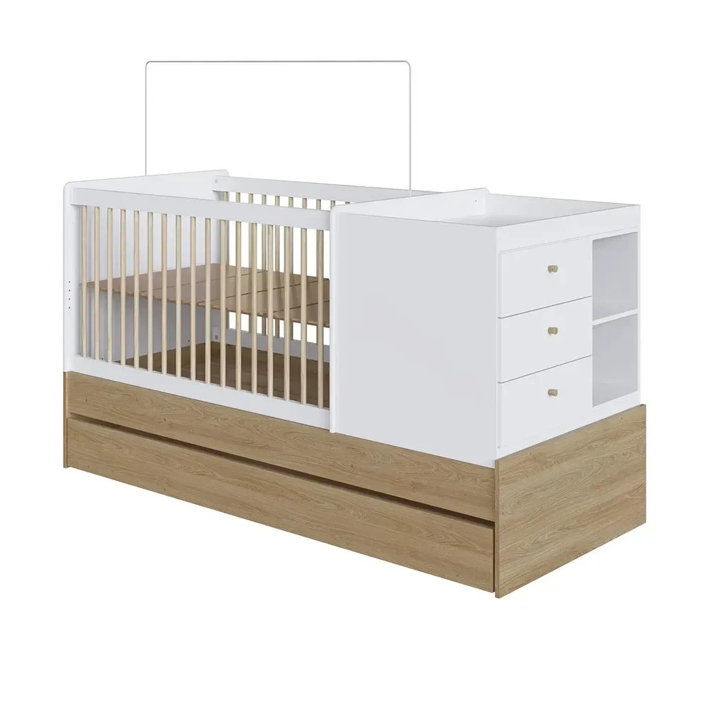 Berço Bebê Multifuncional 3 Gavetas com Cama Auxiliar Aveiro Oak/Branco - Completa Móveis - 2