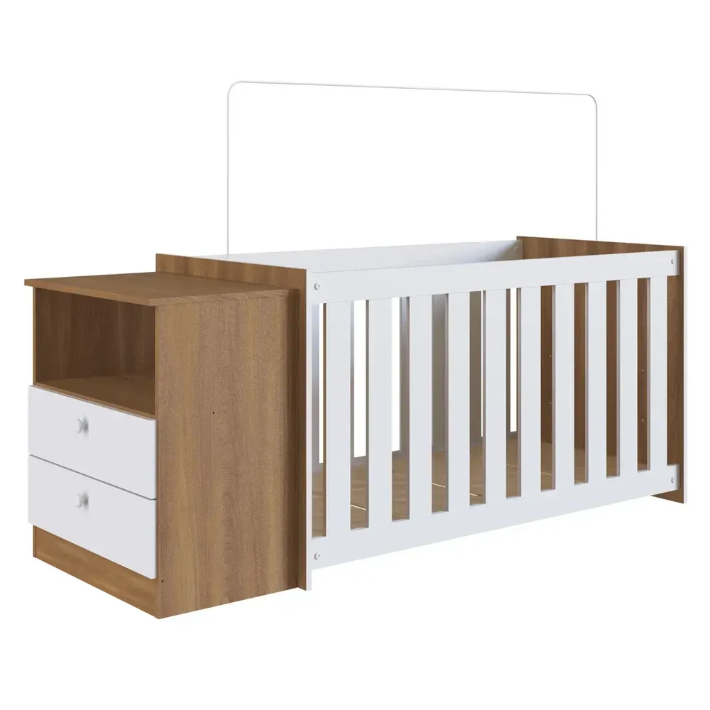 Berço com Cômoda Aconchego 2 Gavetas Nogal Manchester/Branco – Completa Móveis - 2