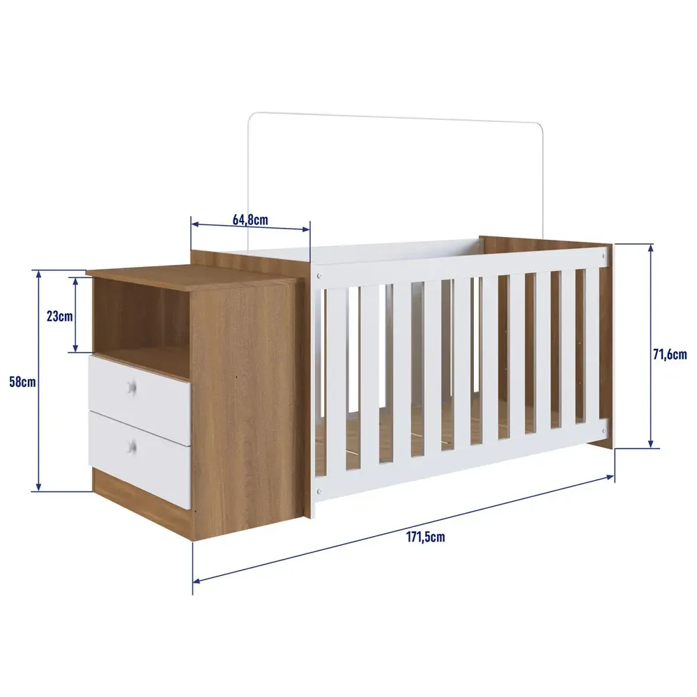 Berço com Cômoda Aconchego 2 Gavetas Nogal Manchester/Branco – Completa Móveis - 3
