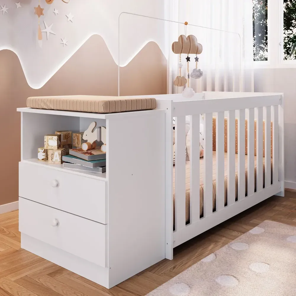 Berço com Cômoda Aconchego 2 Gavetas Branco – Completa Móveis - 1