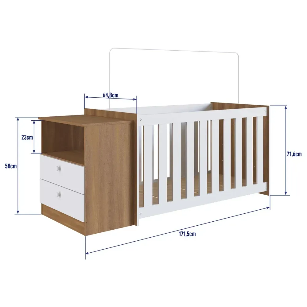Berço com Cômoda Aconchego 2 Gavetas Nogal Manchester/Branco – Completa Móveis - 3