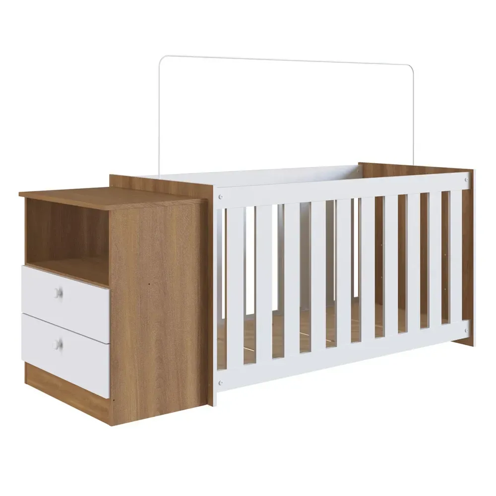 Berço com Cômoda Aconchego 2 Gavetas Nogal Manchester/Branco – Completa Móveis - 2