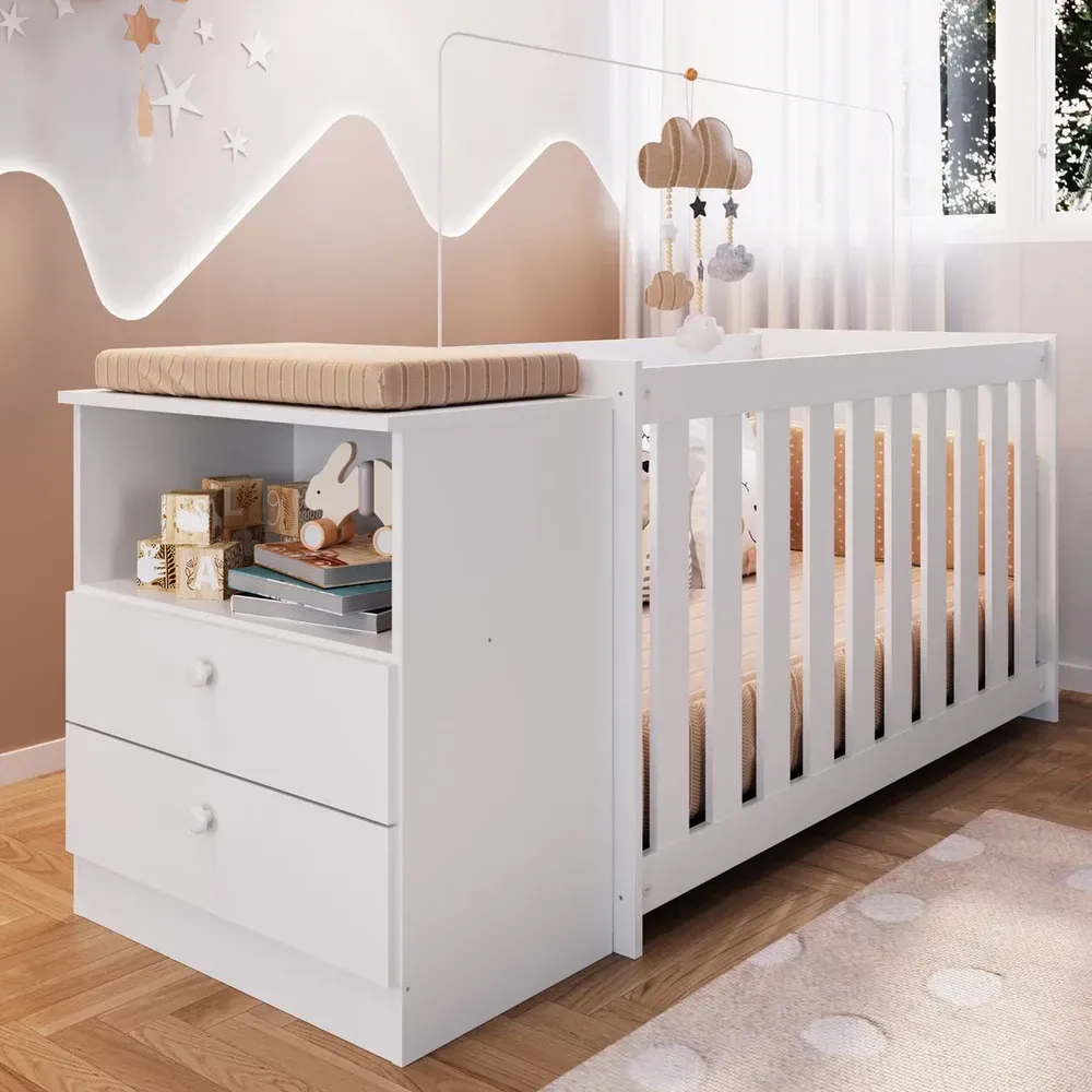 Berço com Cômoda Aconchego 2 Gavetas Branco – Completa Móveis - 1