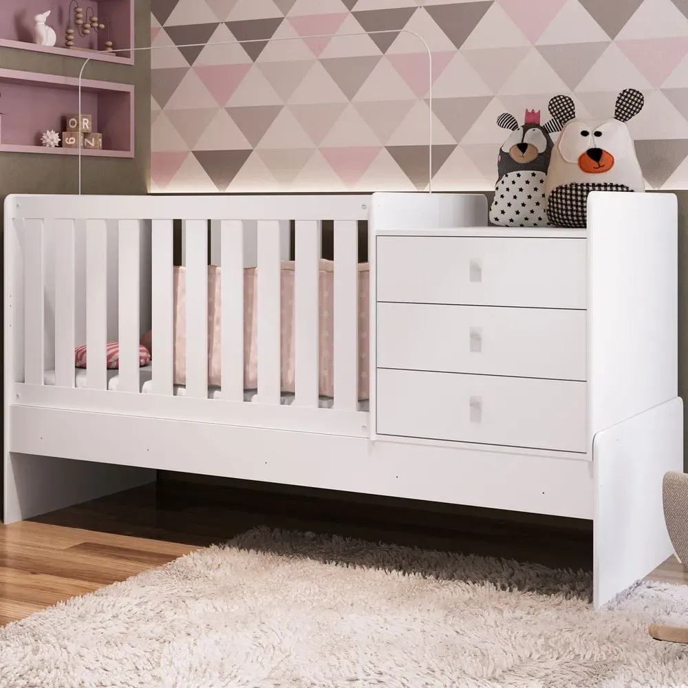Berço Cama com Cômoda Branco - Completa Móveis - 1