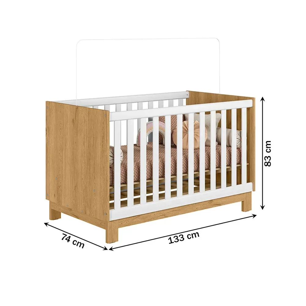 Berço Mini Cama 2 em 1 Encanto Freijó/Branco Acetinado - Qmovi - 3