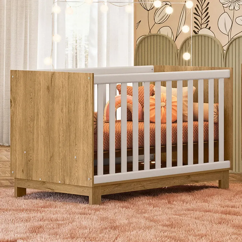 Berço Mini Cama 2 em 1 Encanto Freijó/Branco Acetinado - Qmovi - 1