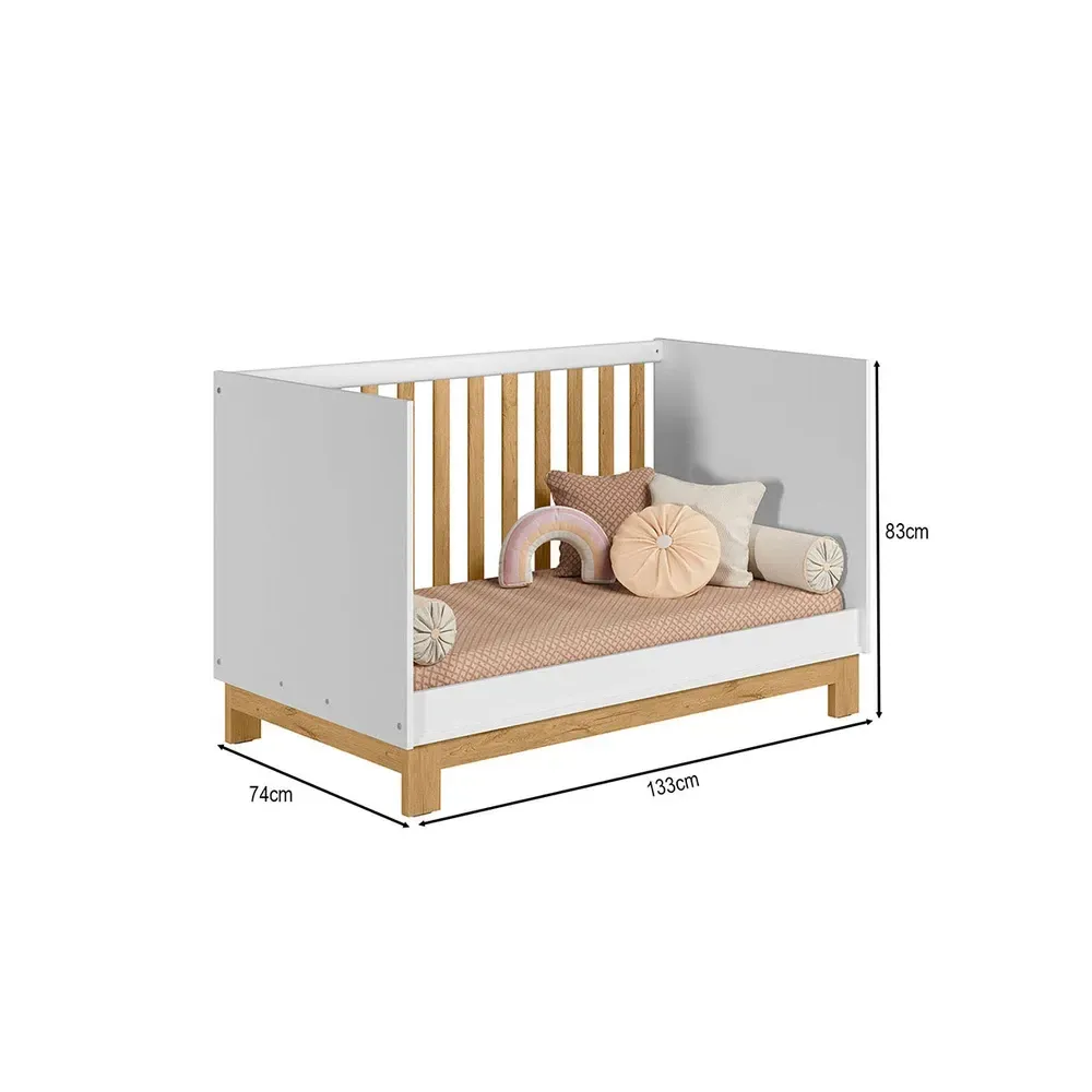 Berço Mini Cama 2 em 1 Encanto Branco Acetinado/Freijó - Qmovi - 3