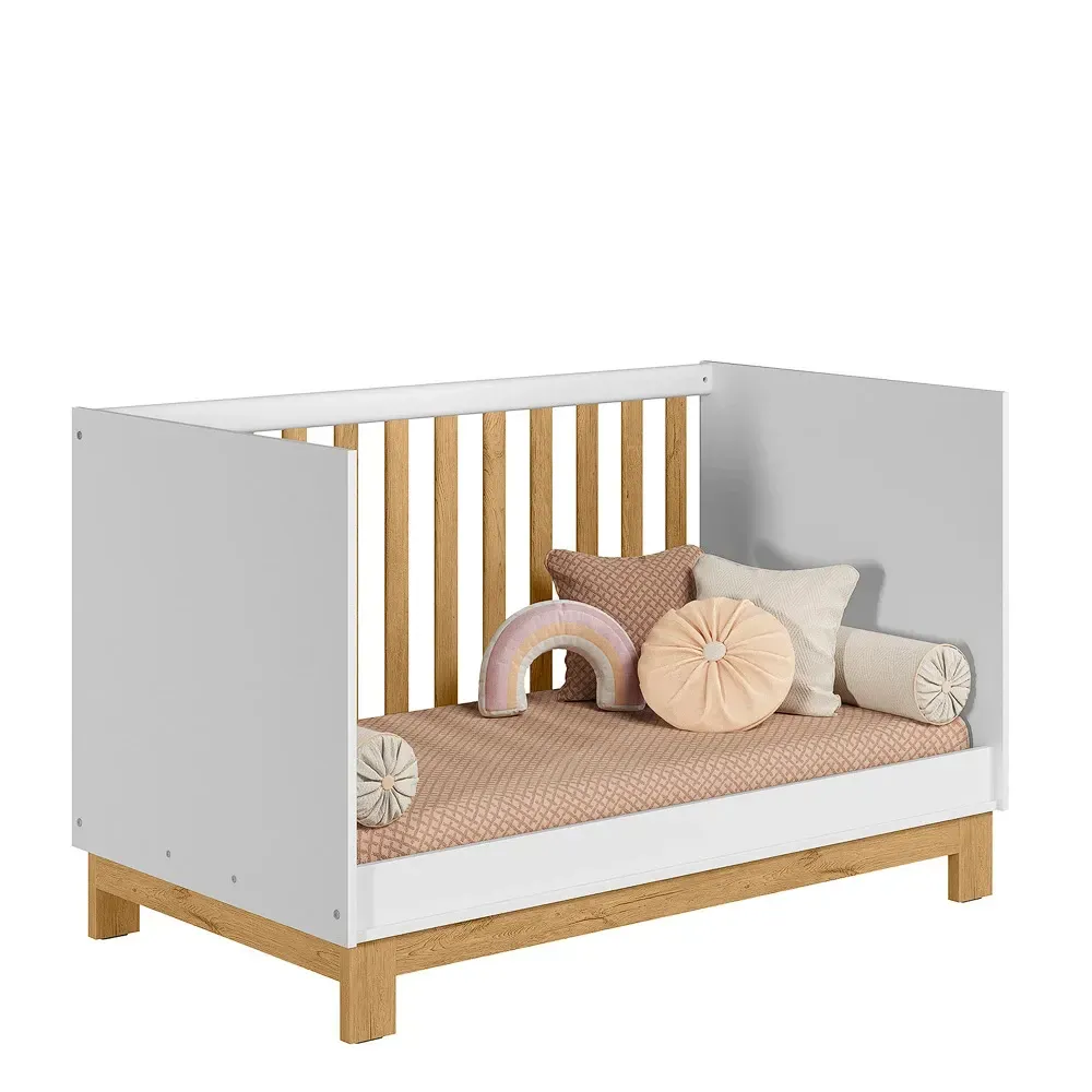 Berço Mini Cama 2 em 1 Encanto Branco Acetinado/Freijó - Qmovi - 2
