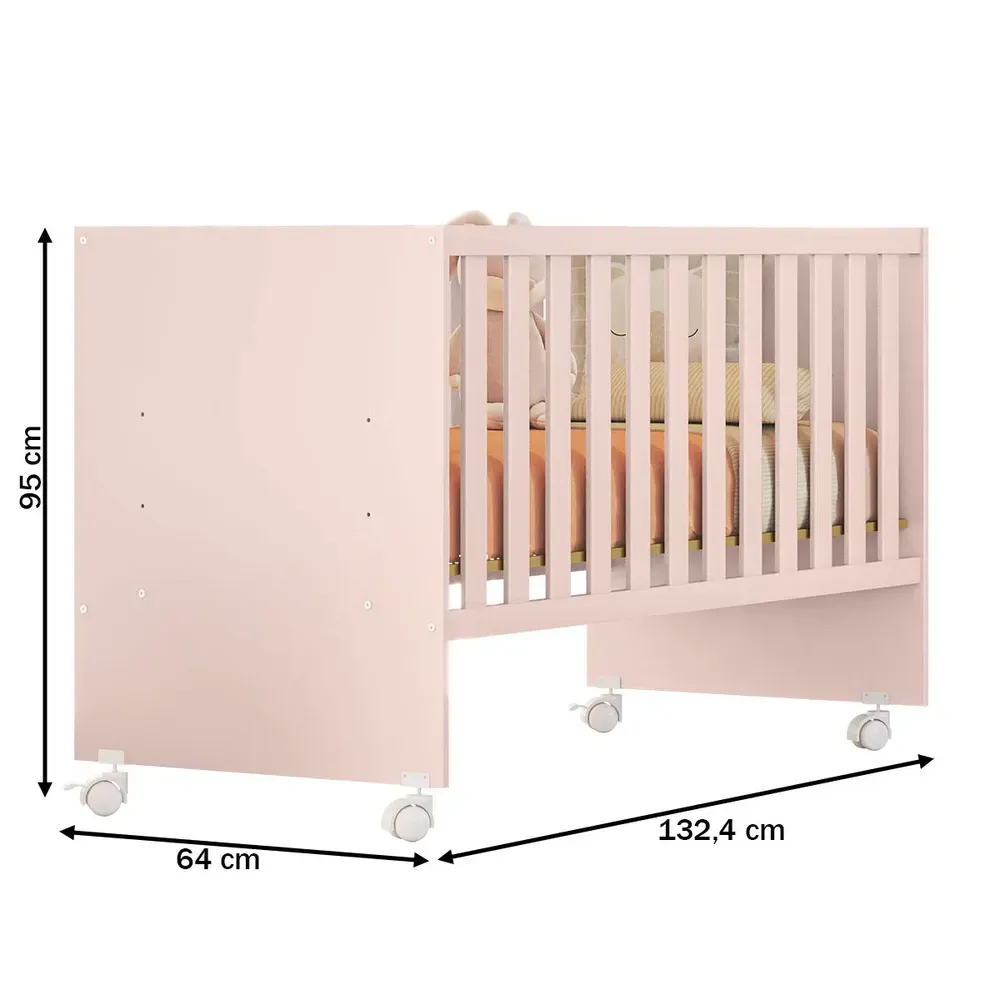 Berço Doce Sonho com Rodízio Rosa Acetinado - Qmovi - 3