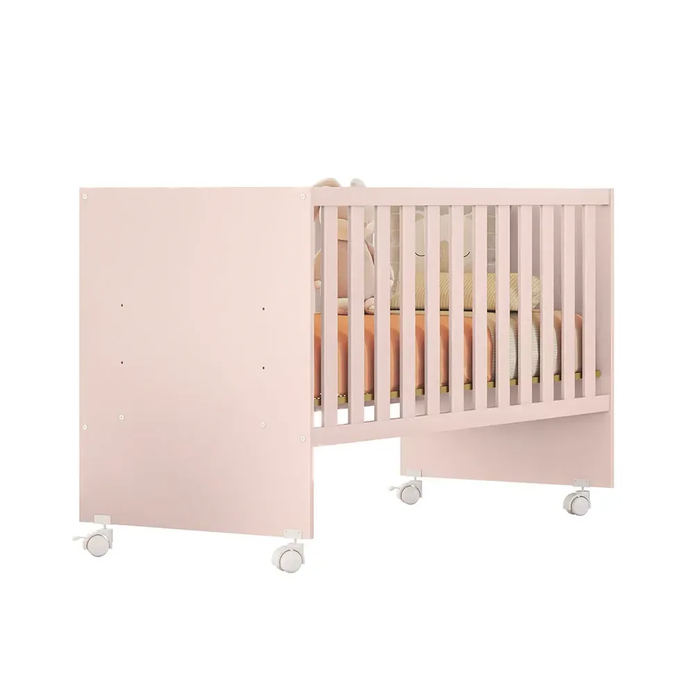 Berço Doce Sonho com Rodízio Rosa Acetinado - Qmovi - 2