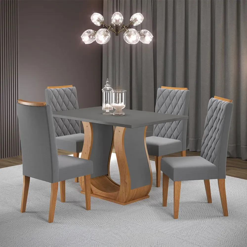 Mesa de Jantar 4 Lugares Los Angeles Mel/Cinza/Veludo Cinza - Viero Móveis - 1