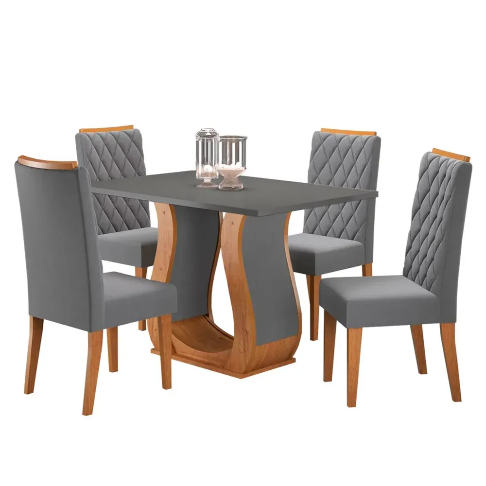 Mesa de Jantar 4 Lugares Los Angeles Mel/Cinza/Veludo Cinza - Viero Móveis - 2
