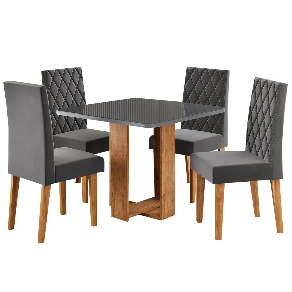 Mesa de Jantar 4 Lugares Magiore Mel/Cinza/Veludo Cinza - Viero Móveis - 2
