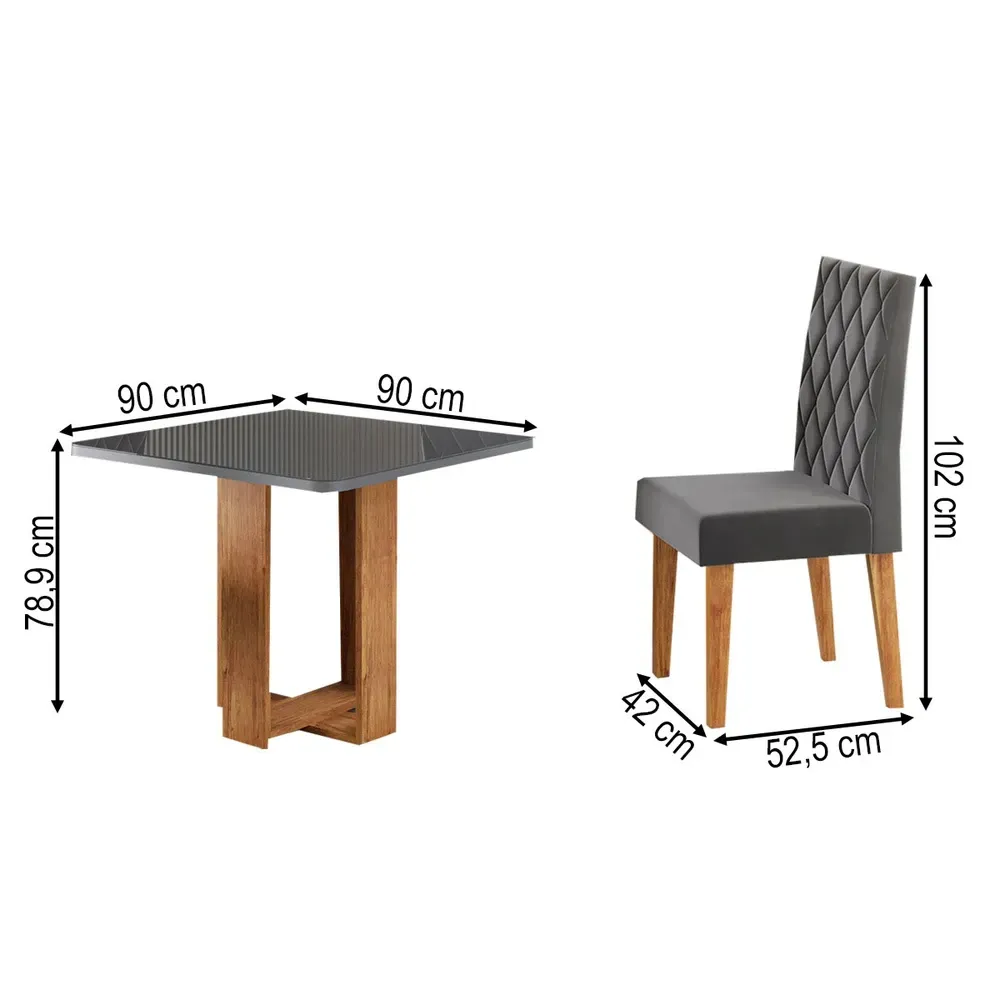 Mesa de Jantar 4 Lugares Magiore Mel/Cinza/Veludo Cinza - Viero Móveis - 3