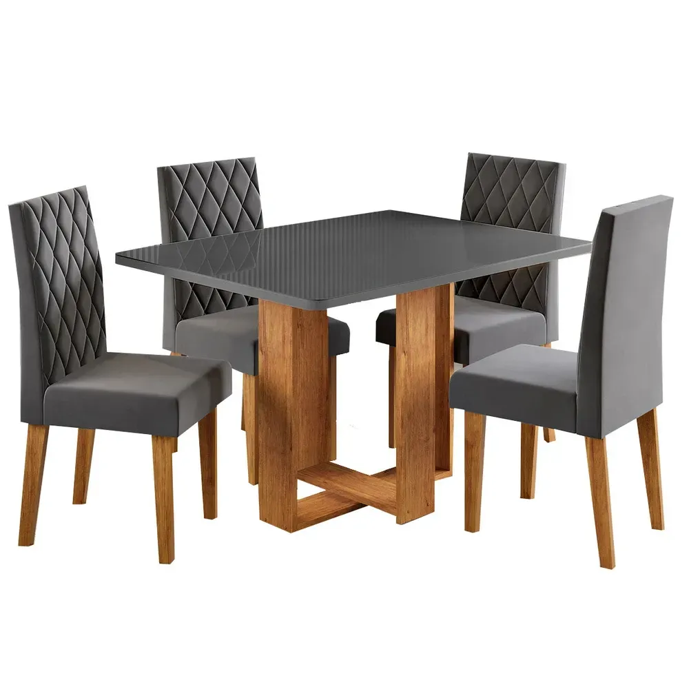 Mesa de Jantar 4 Lugares Afrodite Mel/Cinza/Veludo Cinza - Viero Móveis - 2