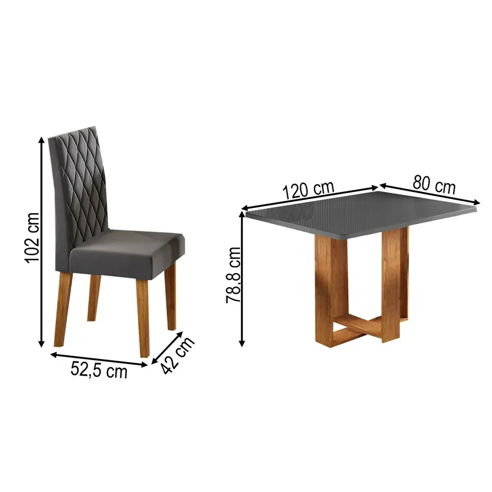 Mesa de Jantar 4 Lugares Afrodite Mel/Cinza/Veludo Cinza - Viero Móveis - 3