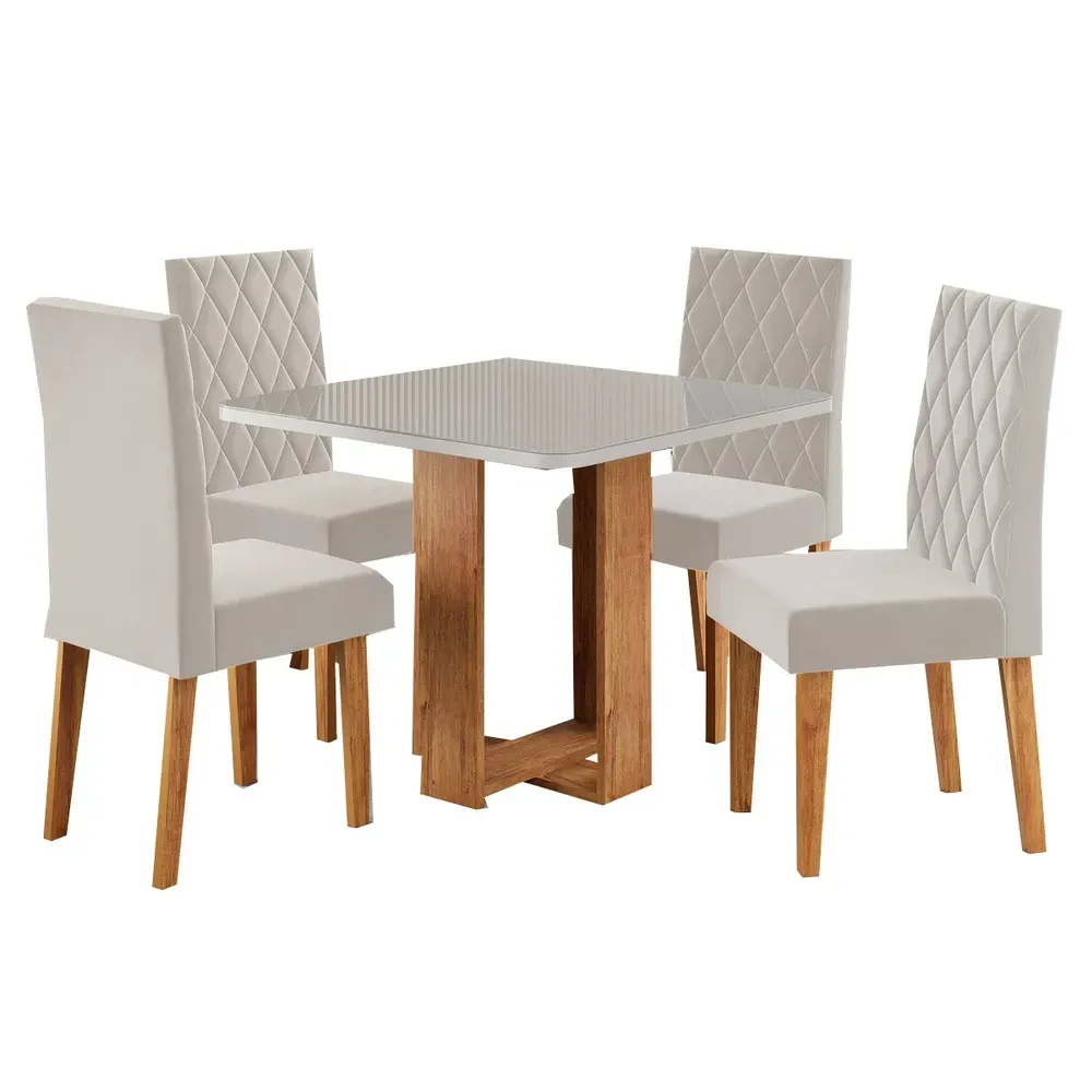 Mesa de Jantar 4 Lugares Magiore Mel/Blonde/Veludo Pastel - Viero Móveis - 2