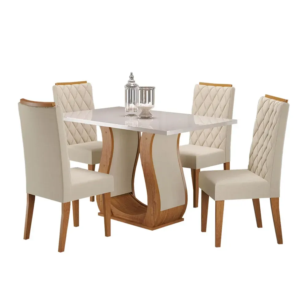 Mesa de Jantar 4 Lugares Capitani com Vidro Mel/Off White/Veludo Pastel - Viero Móveis - 2