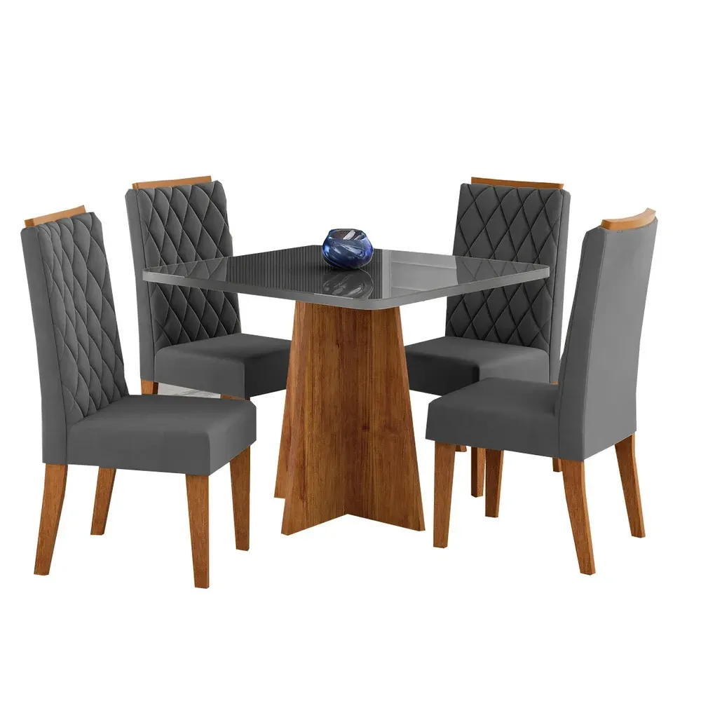 Mesa de Jantar 4 Lugares Cucina com Vidro Mel/Grafite - Viero Móveis - 2