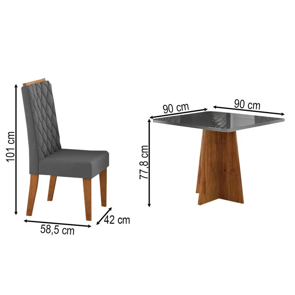 Mesa de Jantar 4 Lugares Cucina com Vidro Mel/Grafite - Viero Móveis - 3