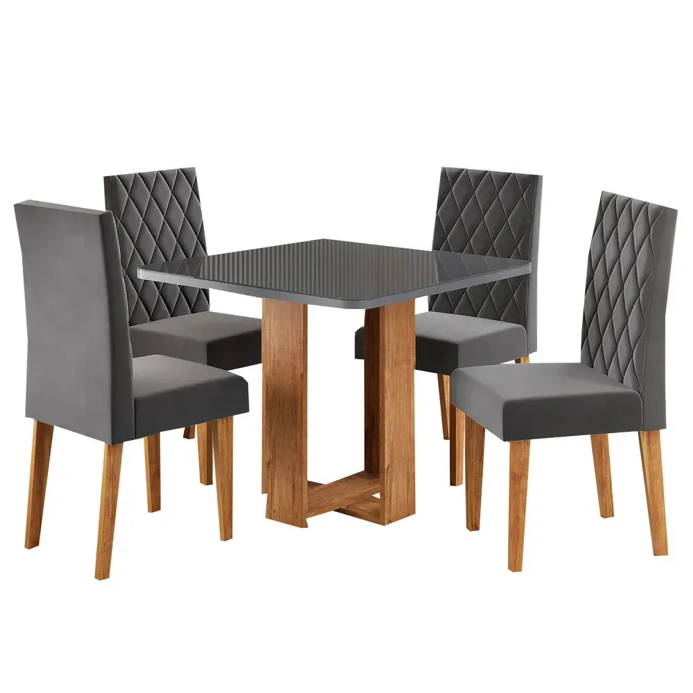Mesa de Jantar 4 Lugares Magiore com Vidro Mel/Grafite/Veludo Cinza - Viero Móveis - 2