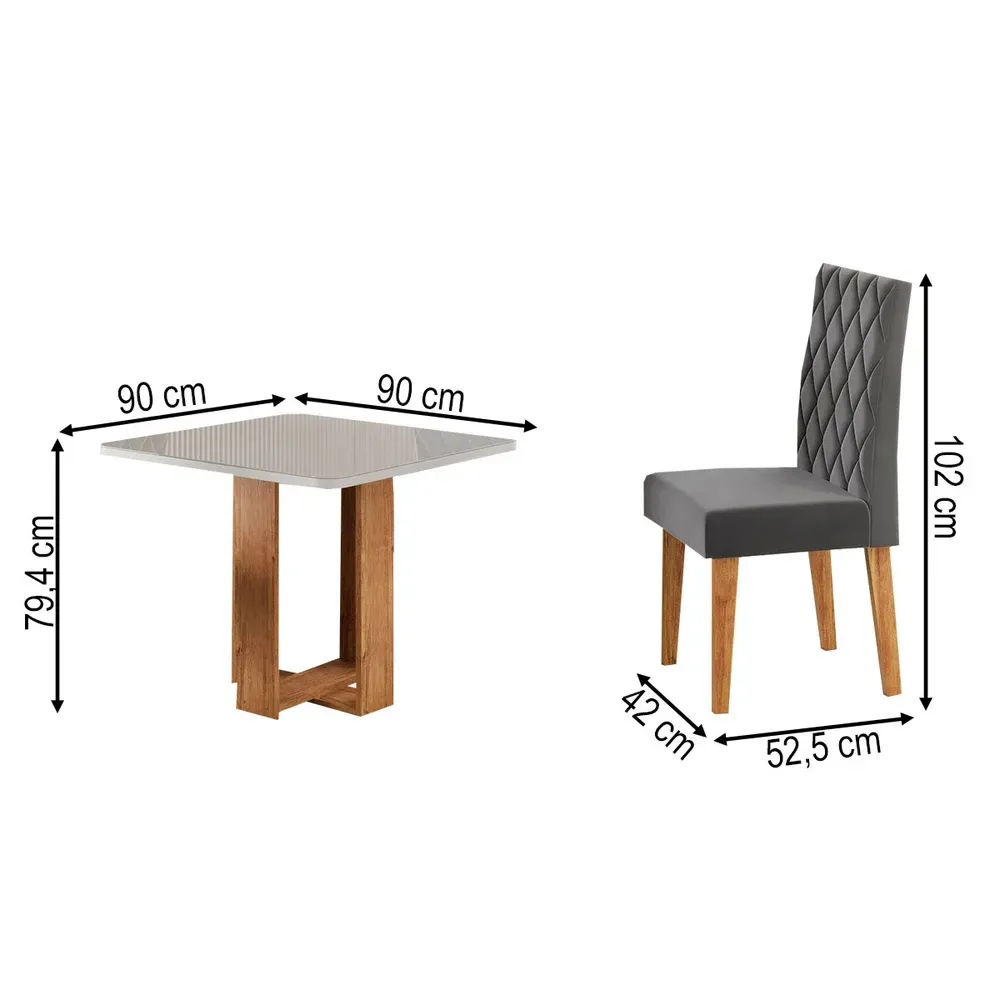 Mesa de Jantar 4 Lugares Magiore com Vidro Mel/Off White/Veludo Cinza - Viero Móveis - 3