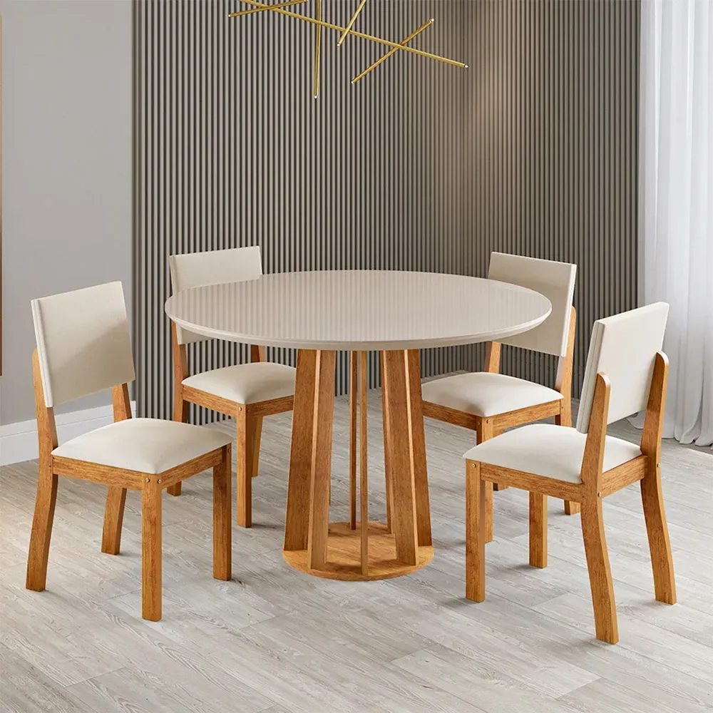 Mesa de Jantar 4 Lugares Alpes com Vidro Mel/Off White/Marfim - Viero Móveis - 1