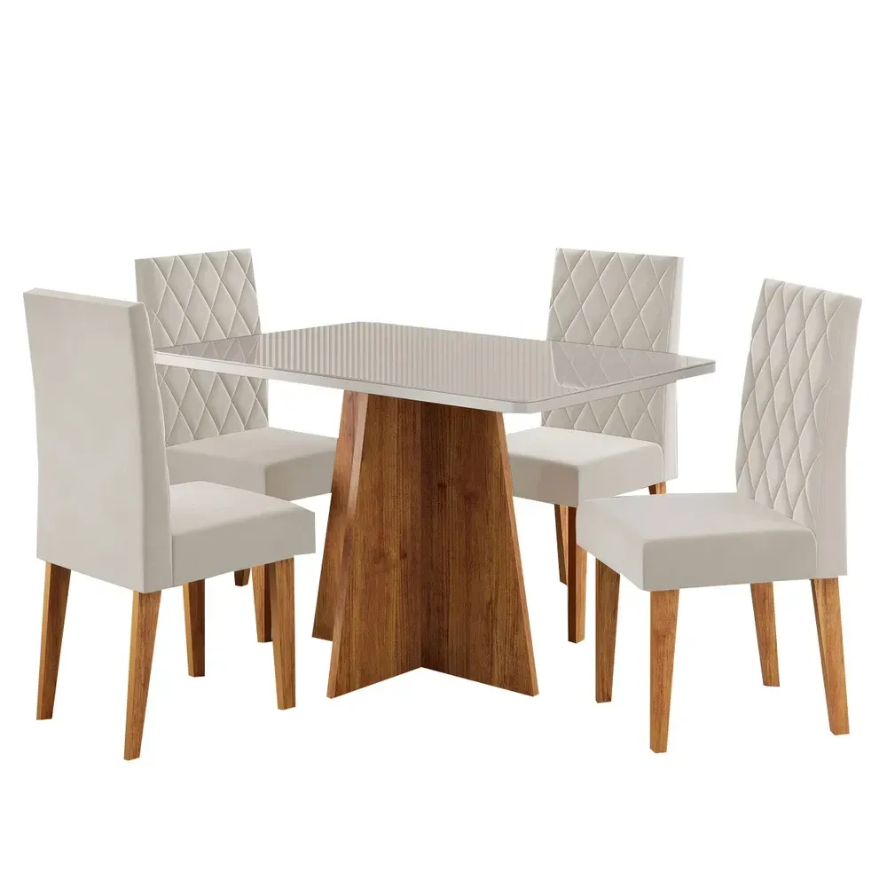 Mesa de Jantar 4 Lugares Antonella Mel/Blonde/Veludo Pastel - Viero Móveis - 2