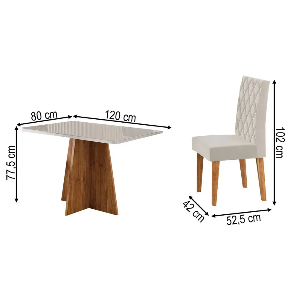 Mesa de Jantar 4 Lugares Antonella Mel/Blonde/Veludo Pastel - Viero Móveis - 3