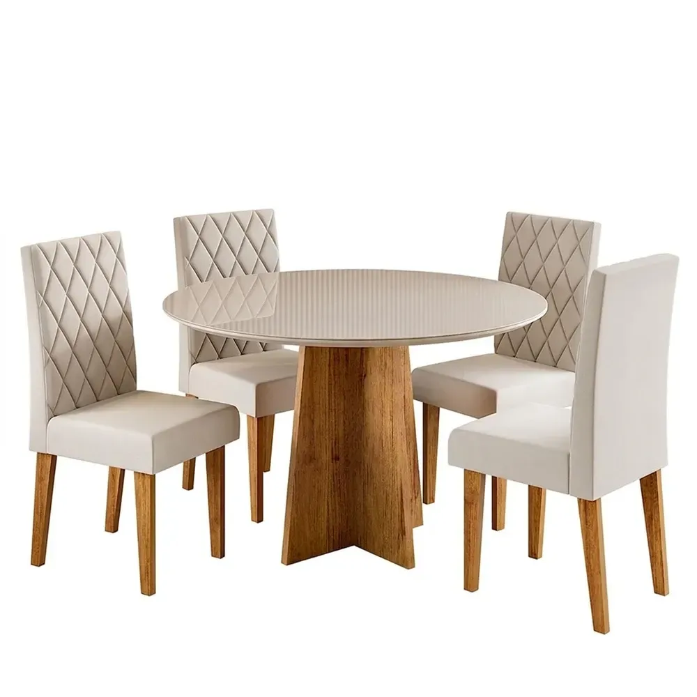 Mesa de Jantar 4 Lugares Volpi com Vidro Mel/Off White/Marfim - Viero Móveis - 2