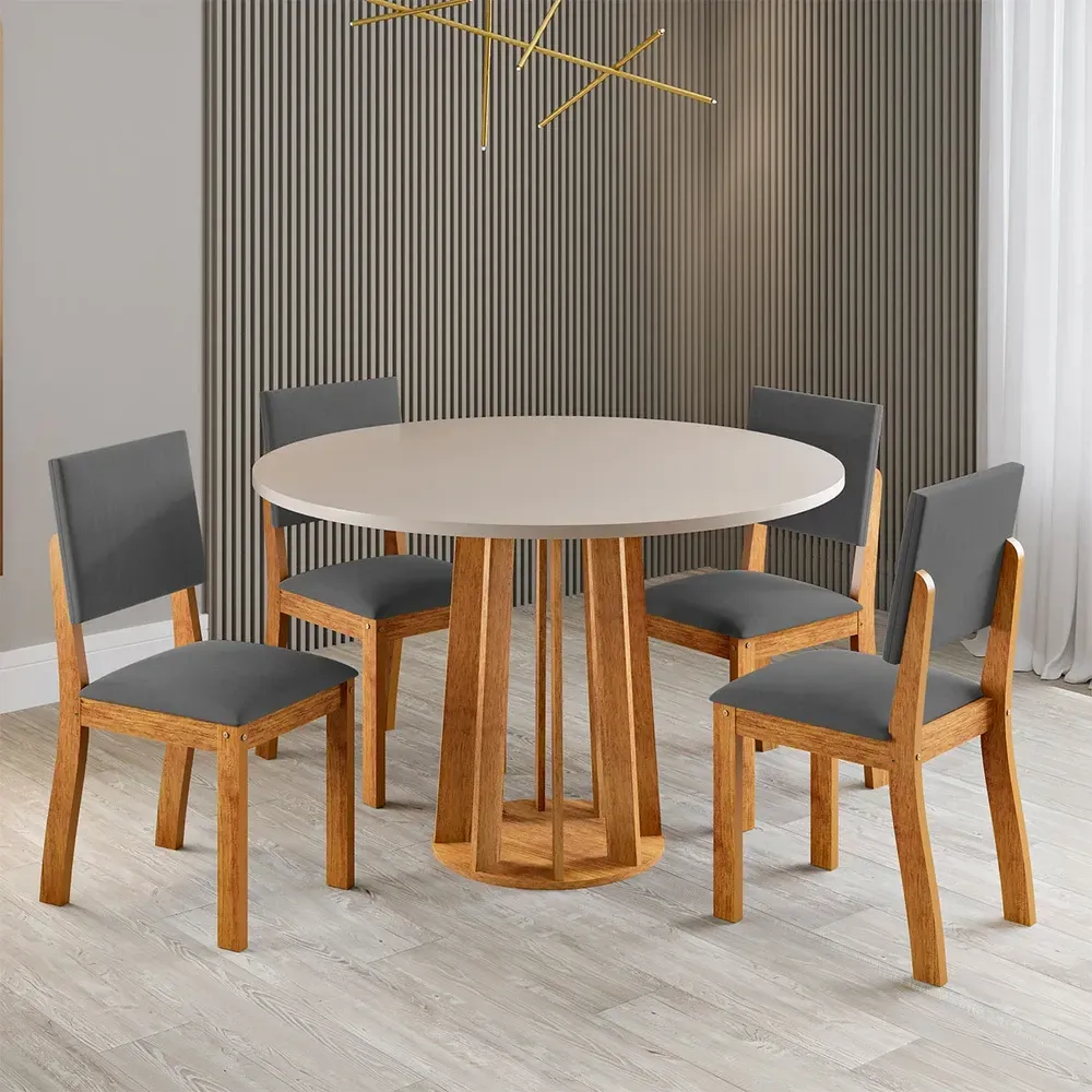 Mesa de Jantar 4 Lugares Darina Mel/Blonde/Cinza - Viero Móveis - 1