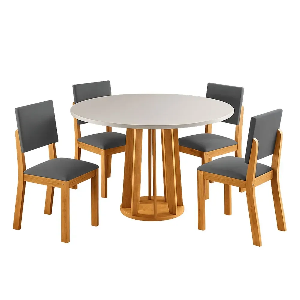 Mesa de Jantar 4 Lugares Darina Mel/Blonde/Cinza - Viero Móveis - 2