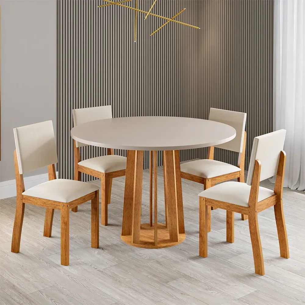 Mesa de Jantar 4 Lugares Darina Mel/Blonde/Marfim - Viero Móveis - 1