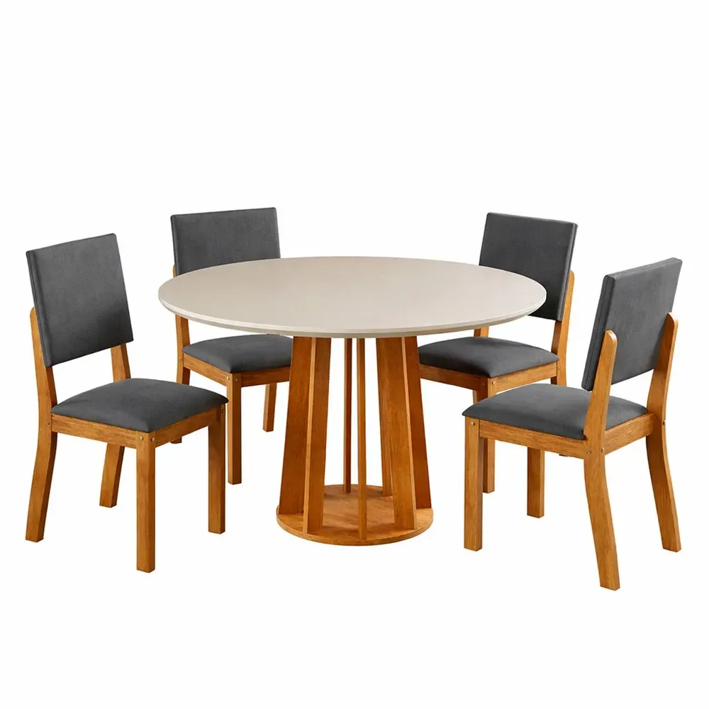 Mesa de Jantar 4 Lugares Alpes com Vidro Mel/Off White/Cinza - Viero Móveis - 2