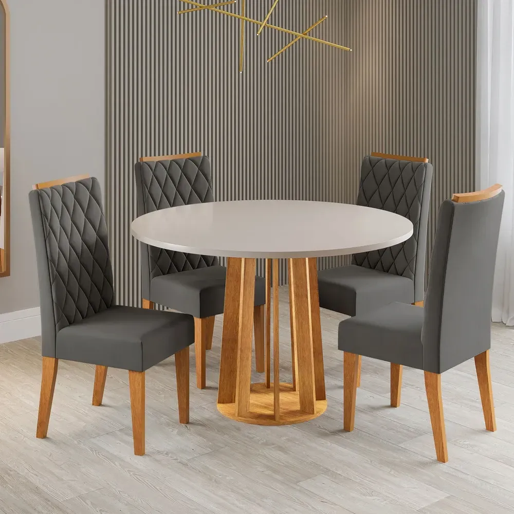 Mesa de Jantar 4 Lugares Valerina Mel/Blonde/Cinza - Viero Móveis - 1