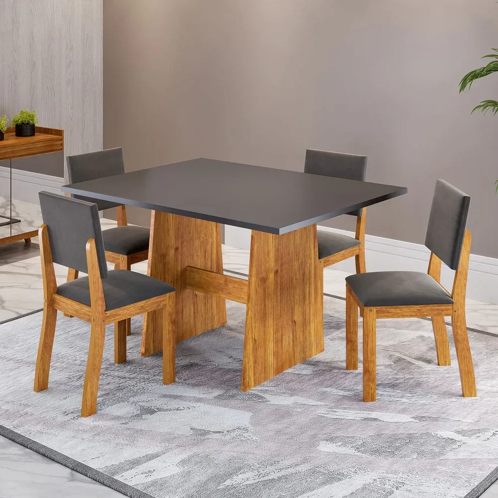 Mesa de Jantar 4 Lugares Monroe Mel/Cinza - Viero Móveis - 1