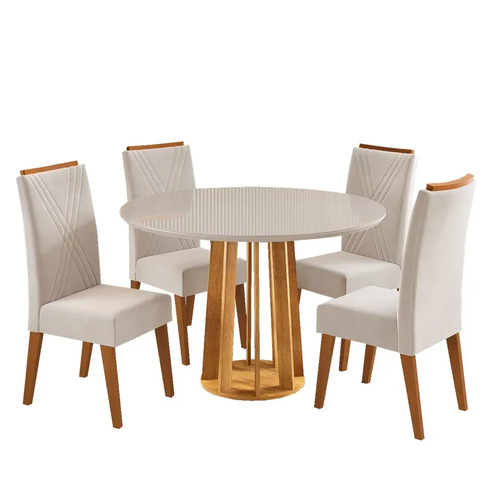 Mesa de Jantar 4 Lugares Finestra com Vidro Mel/Off White/Pastel - Viero Móveis - 2