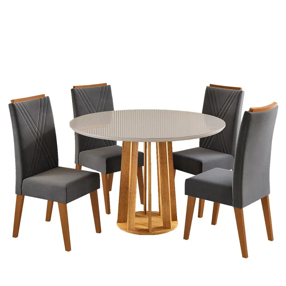 Mesa de Jantar 4 Lugares Finestra com Vidro Mel/Off White/Cinza - Viero Móveis - 2