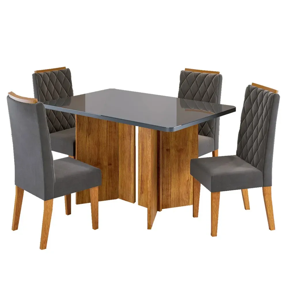 Mesa de Jantar 4 Lugares Linden com Vidro Mel/Grafite/Cinza - Viero Móveis - 2