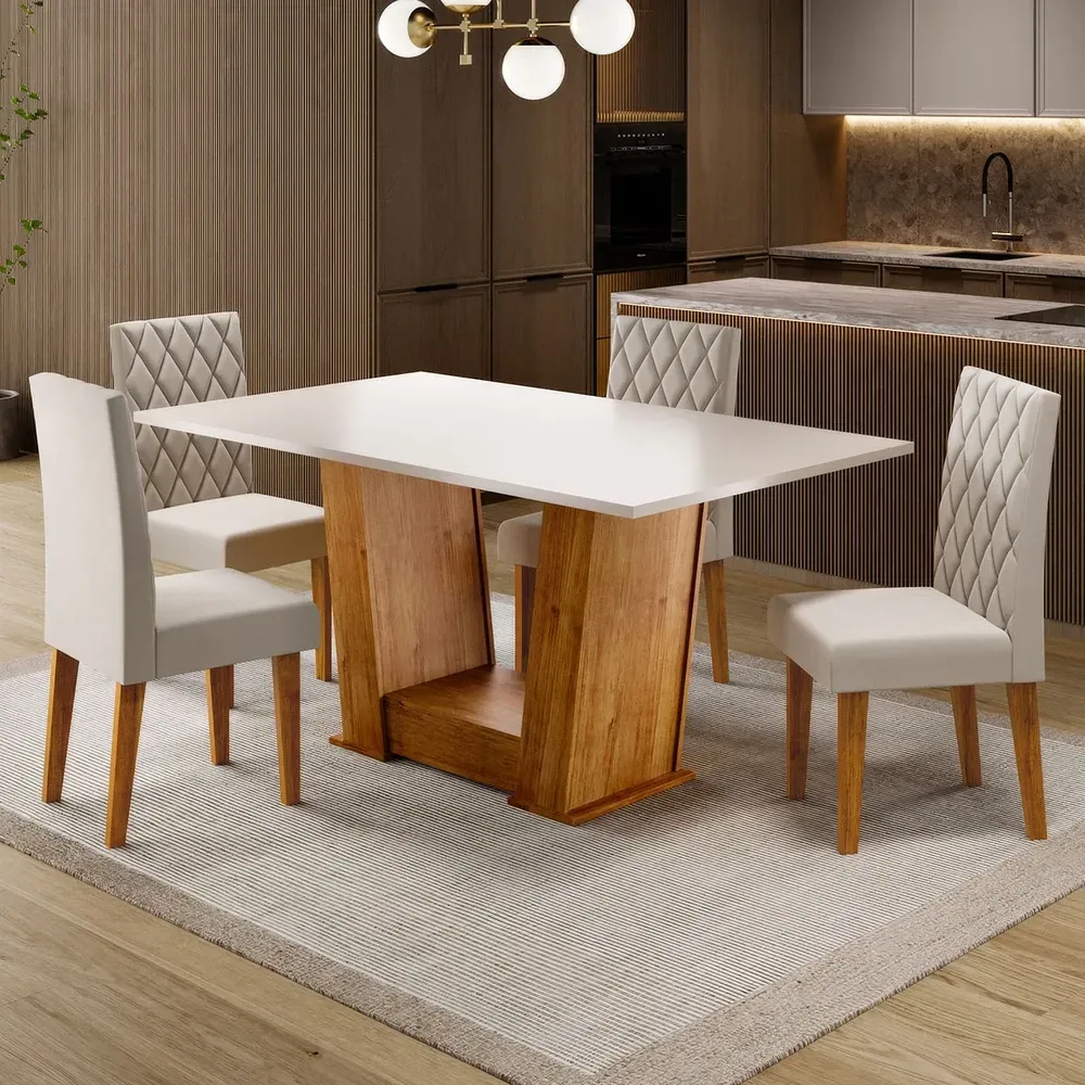 Mesa de Jantar 4 Lugares Floripa Mel/Blonde/Veludo Pastel - Viero Móveis - 1