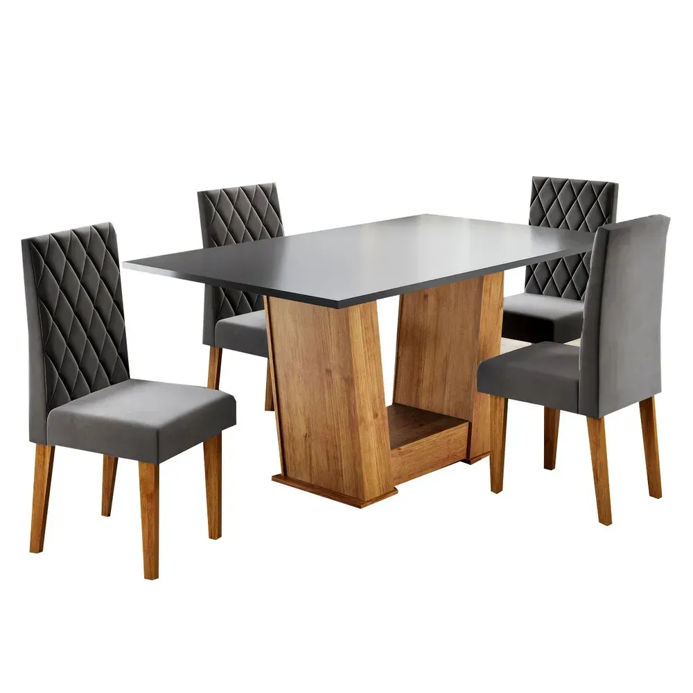Mesa de Jantar 4 Lugares Floripa Mel/Cinza/Veludo Cinza - Viero Móveis - 2