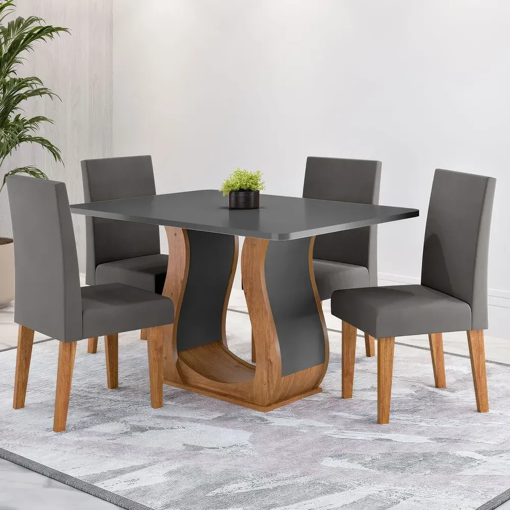 Mesa de Jantar 4 Lugares Amarena Mel/Cinza/Veludo Cinza - Viero Móveis - 1