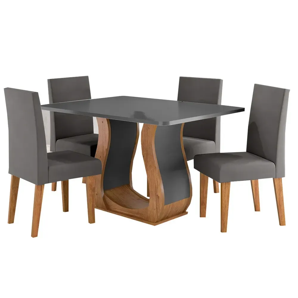 Mesa de Jantar 4 Lugares Amarena Mel/Cinza/Veludo Cinza - Viero Móveis - 2