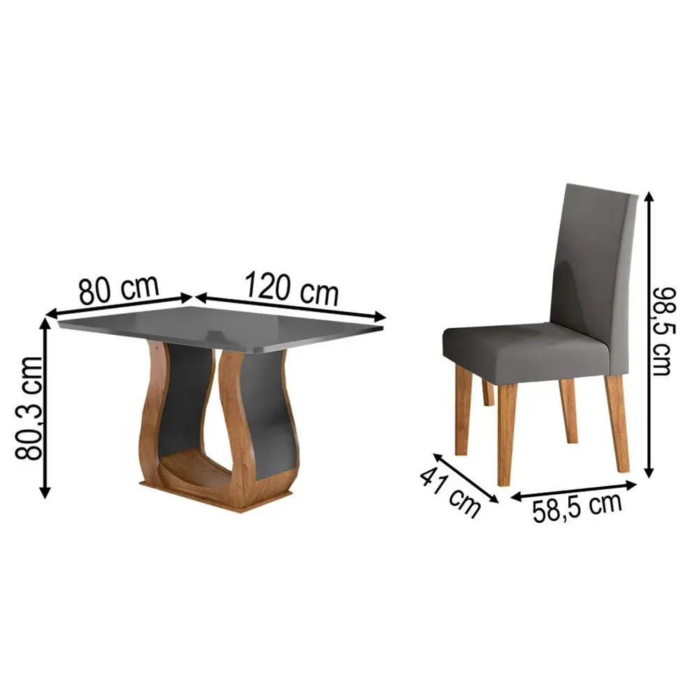 Mesa de Jantar 4 Lugares Amarena Mel/Cinza/Veludo Cinza - Viero Móveis - 3