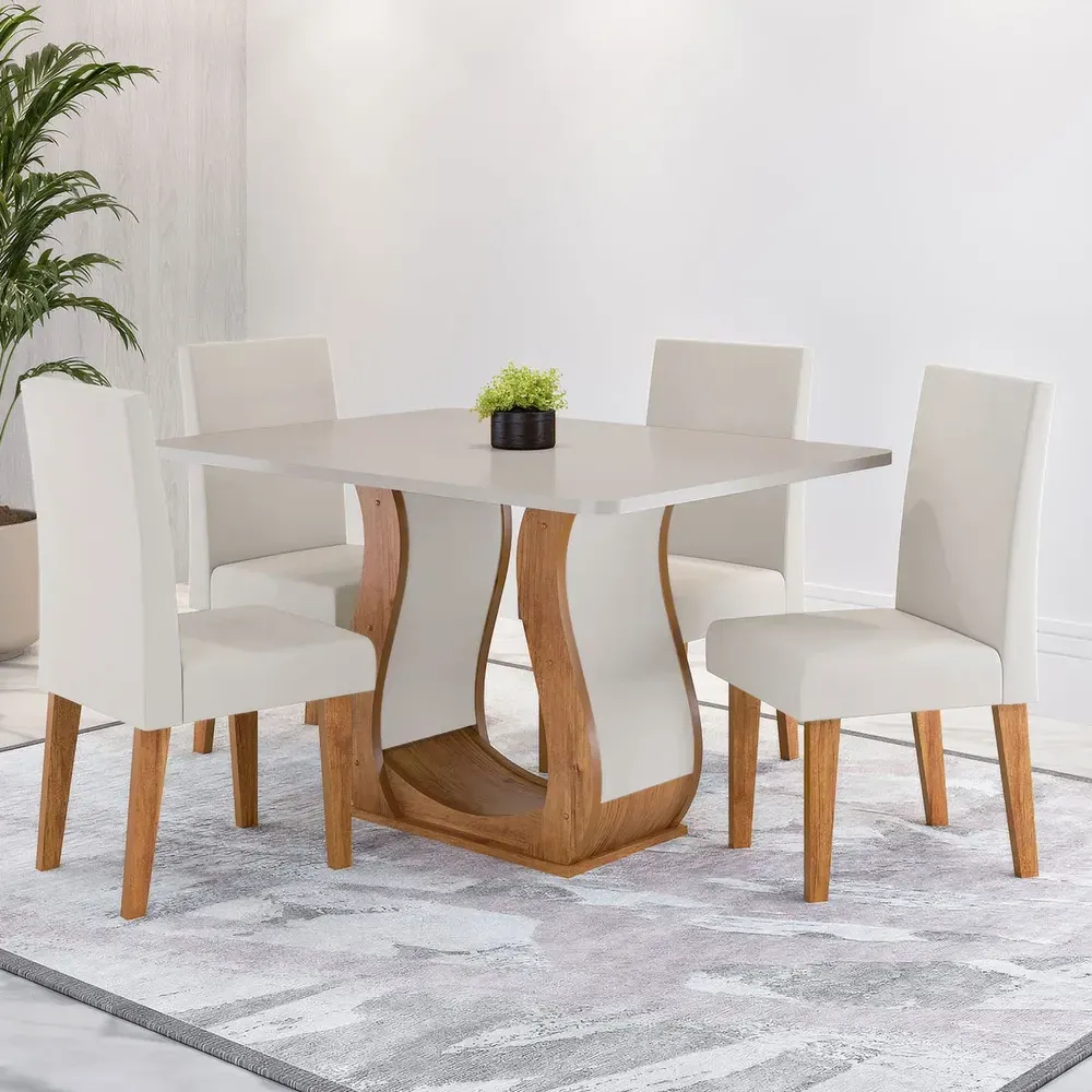 Mesa de Jantar 4 Lugares Amarena Mel/Blonde/Veludo Pastel - Viero Móveis - 1